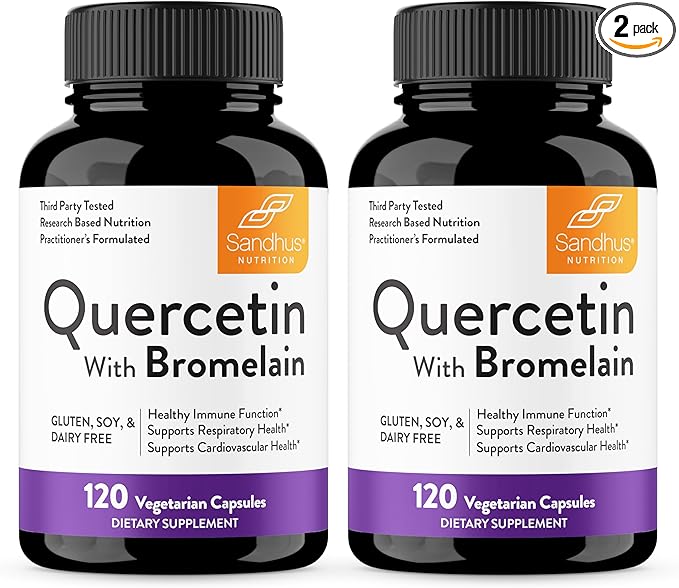 Sandhu's Quercetin with Bromelain 1000mg Per Serving 120 Count (Pack of 2) Vegetarian Capsules Bioflavonoids Supplement Complex Supports Immune, Cardiovascular & Respiratory Health