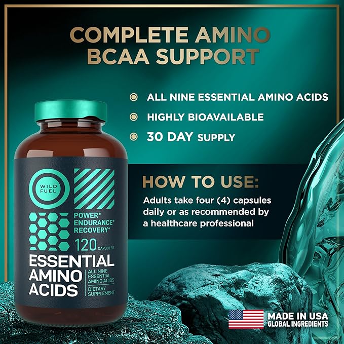 Essential Amino Acids Supplement For Women And Men - All 9 BCAAs Amino Acid Complex for Power and Recovery - EAA Perfect Amino Energy: Lysine, Tryptophan, Isoleucine - 2 Pack 240 Vegan BCAA Capsules