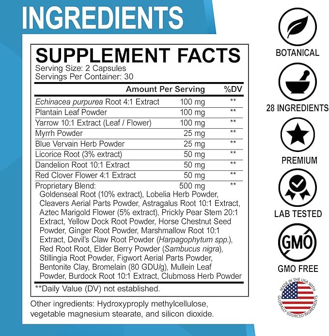 Lymphatic Drainage Supplements Pills - Lymphatic Support Total Herbal Cleanse Products with Echinacea, Ginger, Dandelion, Red Root & Red Clover Supplement - Lymph Node Detox Lymphatic System Drainage