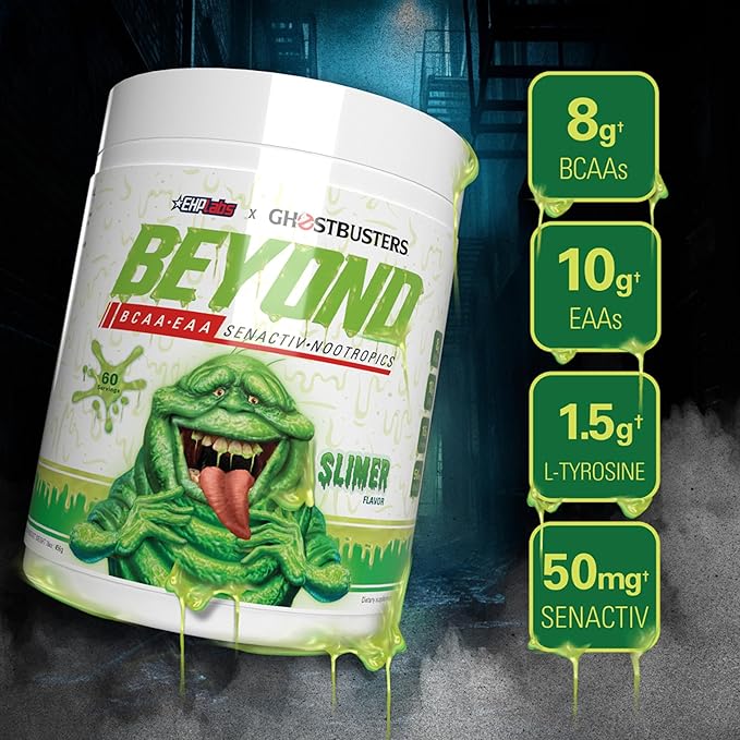 EHP Labs x Ghostbusters Beyond BCAA Powder Amino Acids Supplement for Muscle Recovery - Sugar Free BCAAs Amino Acids Post Workout Recovery Powder & EAA Amino Acids Powder - 60 Servings (Slimer Lime)