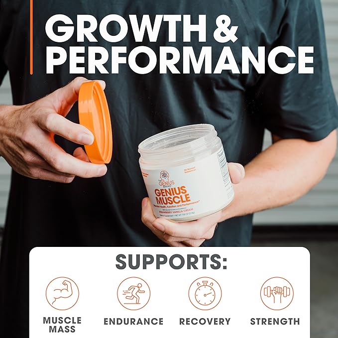 Genius Muscle Builder & Mass Gainer, Strawberry Vanilla - 100% Natural Anabolic Activator Supplement for Men & Women - Weight Gainer for Lean Muscle Growth & Bodybuilding