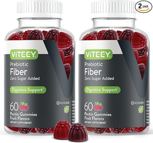 Prebiotic Fiber Gummies for Adults, 4g - Zero Sugar Added - Fiber Supplement Gummies for Digestive Health Regularity & Natural Weight Support-Vegan, Gelatin Free - Chewable Fruit Flavored Gummy 2 PACK