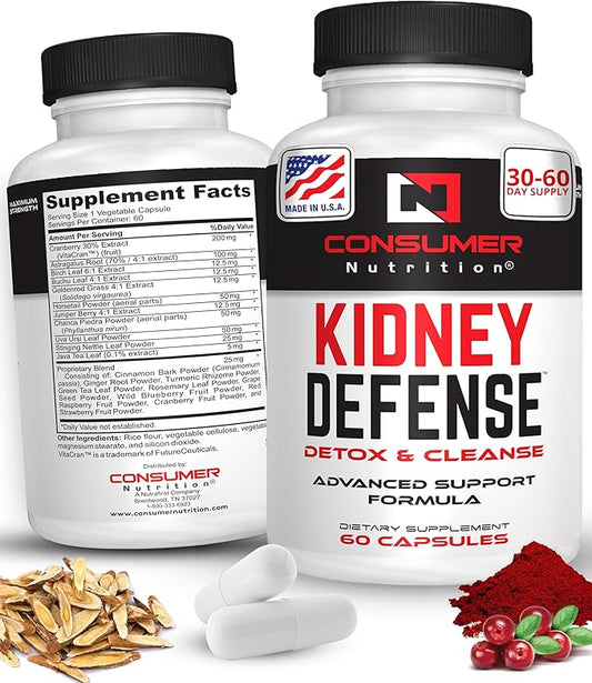 Kidney Support Supplement - Kidney Defense Kidney Detox & Cleanse - with Cranberry Extract, Astragalus Root, & More for Urinary Tract, Kidney and Bladder Support 60 Capsules