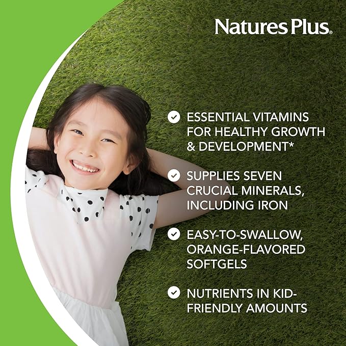 Natures Plus Childrens Vita-Gels - 90 Easy to Swallow Softgels - Natural Orange Flavor - Childrens Multivitamin & Mineral Supplement for Health, Energy - Gluten-Free - 90 Servings