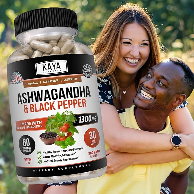 Kaya Naturals Organic Ashwagandha Capsules Extra Strength - Stress Relief Formula, Natural Mood Support, Stress, Focus, and Energy Support Supplement, 60 Capsules