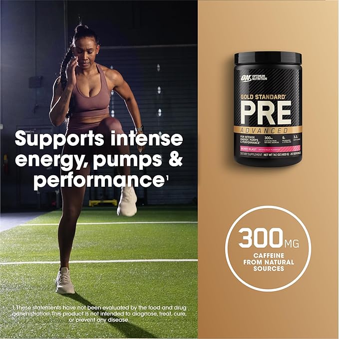 Optimum Nutrition Gold Standard Pre Workout Advanced, with Creatine, Beta-Alanine, Micronized L-Citrulline and Caffeine for Energy, Keto Friendly, Berry Blast, 20 Servings