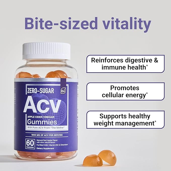 Essential Elements Zero-Sugar ACV Apple Cider Vinegar Gummies from “The Mother” - Naturally-Sourced, Vegan ACV Gummies with Chromium 60 Count (2-Pack)