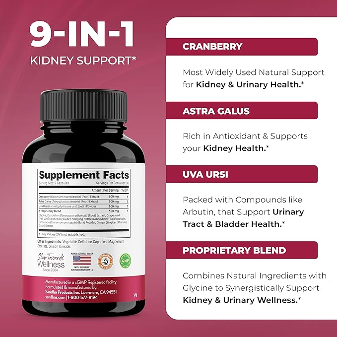 Sandhu's Kidney Cleanse Detox & Support Supplement for Men and Women | with Cranberry Extract | Helps Support Kidney & Urinary Tract Health | 60 Vegetarian Capsules (Pack of 2)
