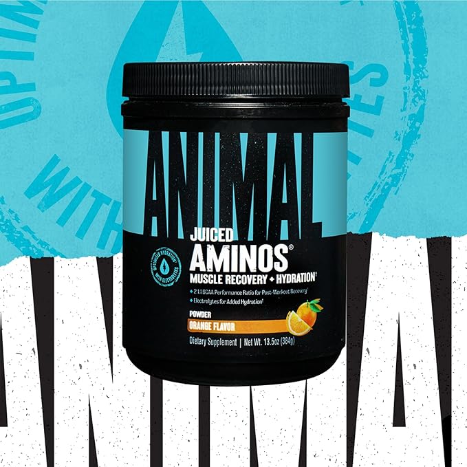 Animal Juiced Amino Acids - BCAA Powder EAA Matrix Plus Hydration with Electrolytes and Sea Salt Anytime Recovery and Improved Performance, Orange Flavor, 30 Servings