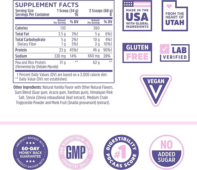 Zhou Nutrition Plant Based Vegan Protein Powder, Best Absorption Digest Score, Complete Amino Acid Profile, Dairy Free, Soy Free, Gluten Free, Sugar Free, Vanilla, 21g Protein, 16 Servings