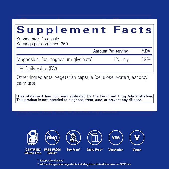 Pure Encapsulations Magnesium (Glycinate) - Supplement to Support Stress Relief, Sleep, Heart Health, Nerves, Muscles, and Metabolism* - with Magnesium Glycinate - 360 Capsules