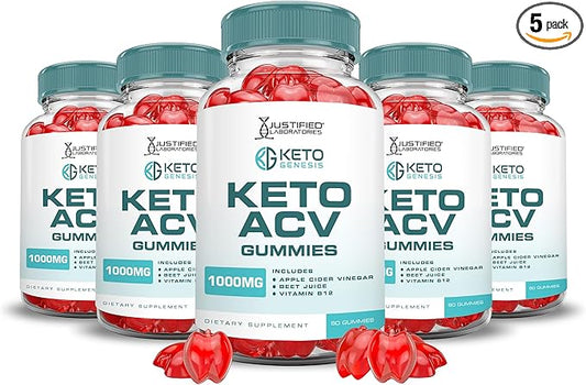 (5 Pack) Keto Genesis Keto ACV Gummies Advanced Formula 1000MG Keto Genesis Keto Gummies Apple Cider Vinegar Formulated with Pomegranate Beet Juice Powder B12 Vegan Non GMO 300 Gummys