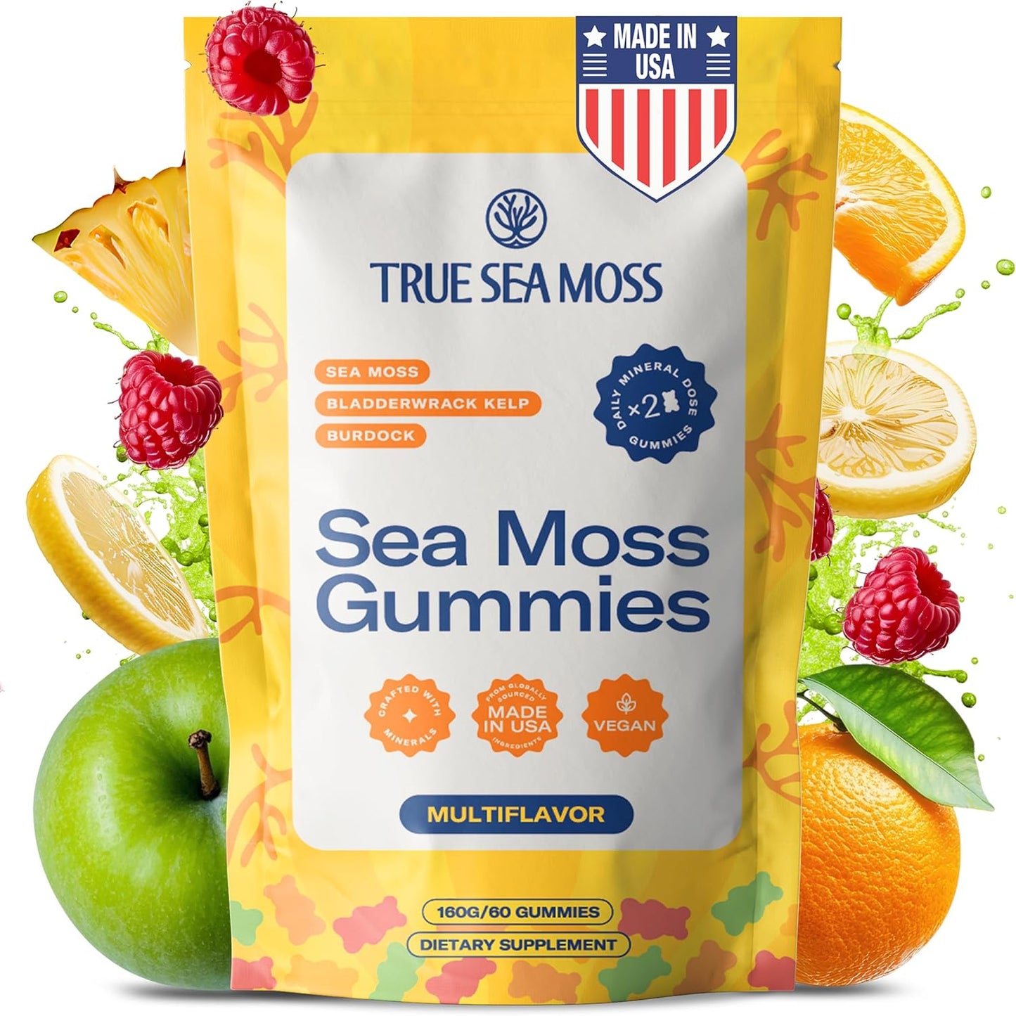 Sea Moss Gummies for Adults & Kids - Magnesium, Burdock Root & Bladderwrack – Supports Immune, Boost Energy, Skin & Hair Health, Detox - 60 Vegan Gummies