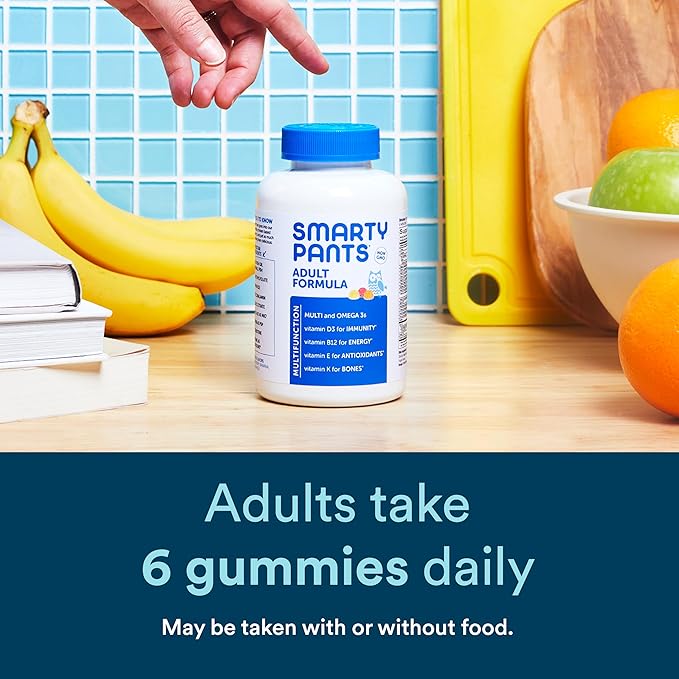 SmartyPants Multivitamin for Men & Women: Multivitamin Gummies with Vitamin D3, C, Vitamin B12, B6, Vitamin A, K & Zinc, Omega 3 Fish Oil (EPA/DHA), Gluten Free, 180 Count (30 Day Supply)
