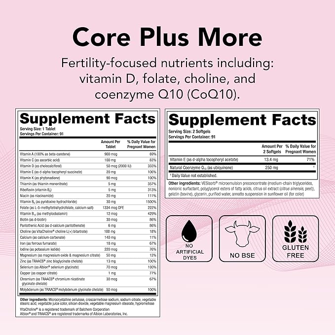 Theralogix TheraNatal OvaVite Preconception Vitamins - 13-Week Supply - Prenatal Vitamins & Fertility Supplement for Women with CoQ10* - NSF Certified - 91 Tabs, 182 Softgels (91 Servings)