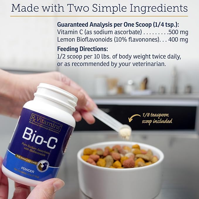 Rx Vitamins Bio-C - Vitamin C for Dogs and Cats - with Lemon Bioflavonoids for Dog Allergy Relief - Immune Support Supplement - Promotes Dogs Healthy Coat and Skin - Joint Supplement for Dogs - 4 oz