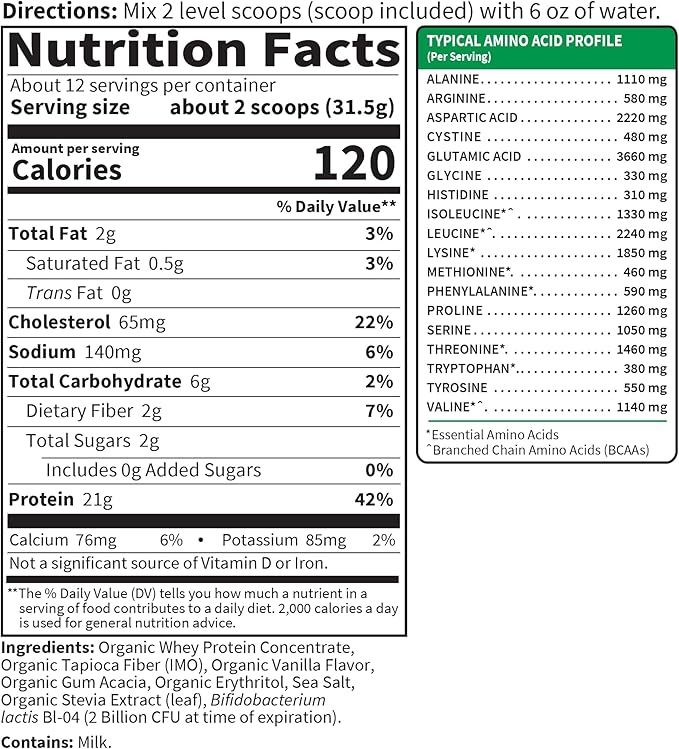 Garden of Life SPORT Whey Protein Powder Vanilla., Premium Grass Fed Whey Protein Isolate plus Probiotics for Immune System Health, 24g Protein, Non GMO, Gluten Free., Cold Processed - 20 Servings