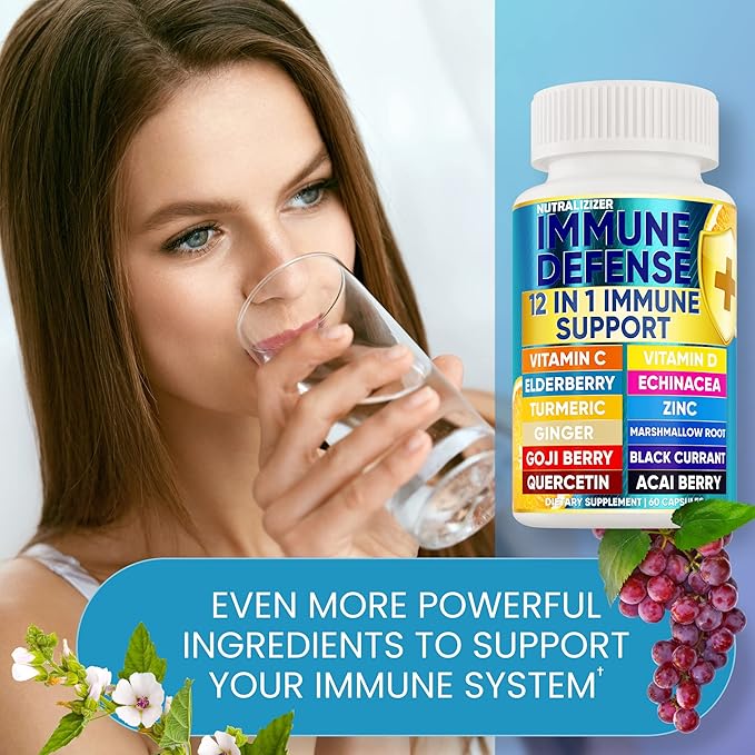 12 in 1 Premium Immune Defense Vitamins - Immune Supplement w/ Vitamin D3 5000 IU Vitamin С 1000mg Zinс 50mg - Luxe Choice for Premium Immune Support - With Echinacea Elderberry and Ginger - 120 Caps