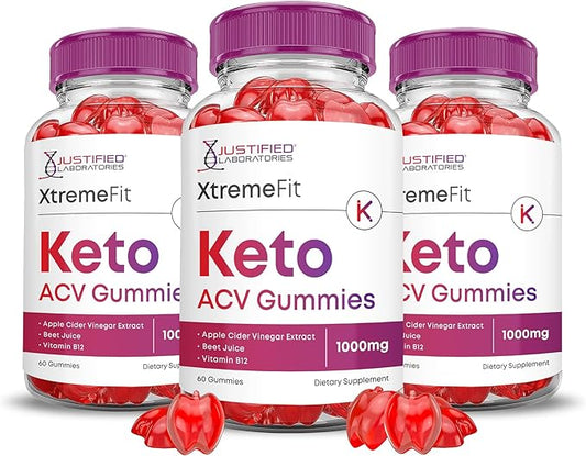 (3 Pack) Xtreme Fit Keto ACV Gummies Advanced Formula 1000MG XtremeFit Keto Gummies Apple Cider Vinegar Formulated with Pomegranate Beet Juice Powder B12 Vegan Non GMO 180 Gummys