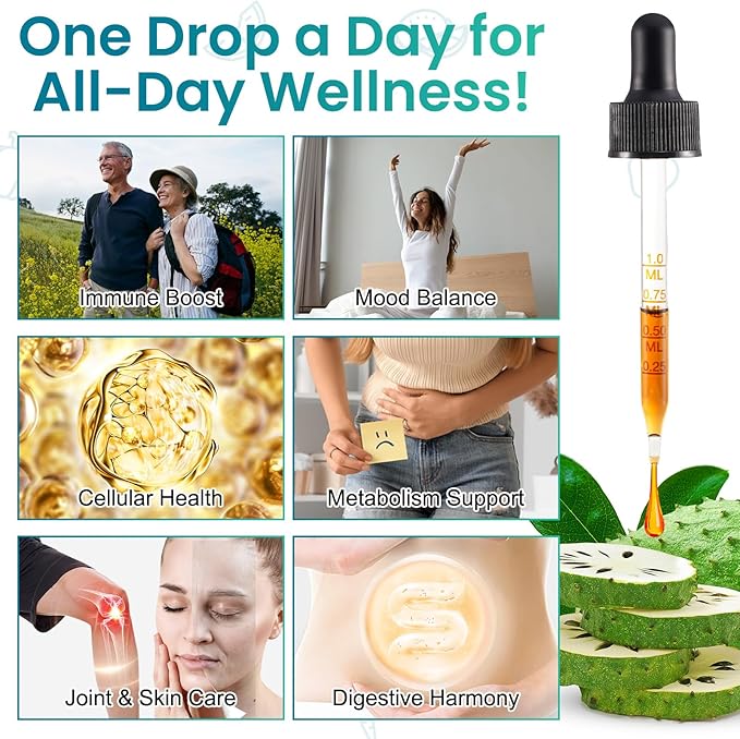 Soursop Bitters Liquid, Soursop Graviola Liquid Drops Natural Soursop Multivitamin Drops Organic Soursop Leaf Extract Drops Soursop Oil for Men & Women
