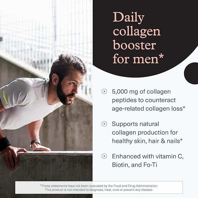 Youtheory Men's Collagen - 5,000 mg Collagen - Daily Collagen Supplements for Men - Hair & Skin Support* - Gluten, Soy & Dairy Free - 290 Tablets