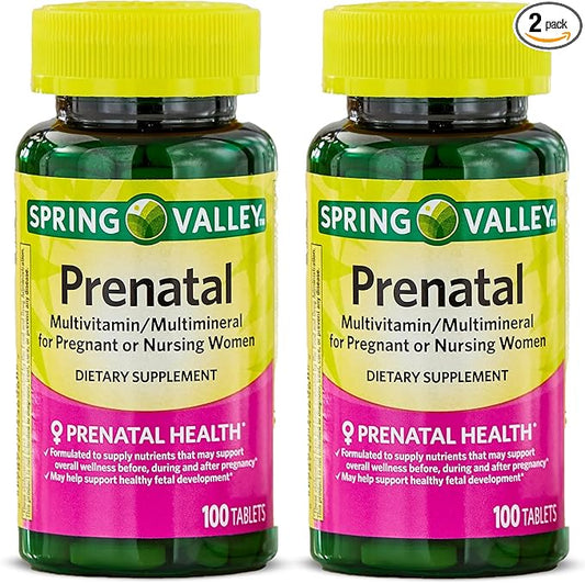 Prenatal Multivitamin and Multimineral, 100 Tablets (Pack of 2) for Pregnant and Nursing Women With 14 Essential Nutrients Including Iron, Calcium, Folic Acid, and Vitamin D, Gluten-Free, Lactose-Free