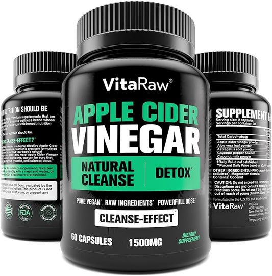 Organic Apple Cider Vinegar Capsules with The Mother - Energy Help Plus Heart, Gut, and Immune Health Support - Gluten Free, Dairy Free - Raw Probiotic and Prebiotic - Vegan ACV, Astragalus Root