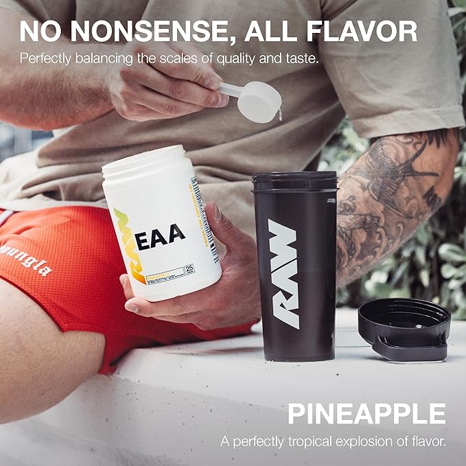 RAW EAA Amino Acids Powder, Pineapple (25 Servings) - Pre Workout Amino Energy Powder for Strength, Endurance, Recovery & Lean Muscle Growth - BCAA Amino Acids Supplement for Men & Women