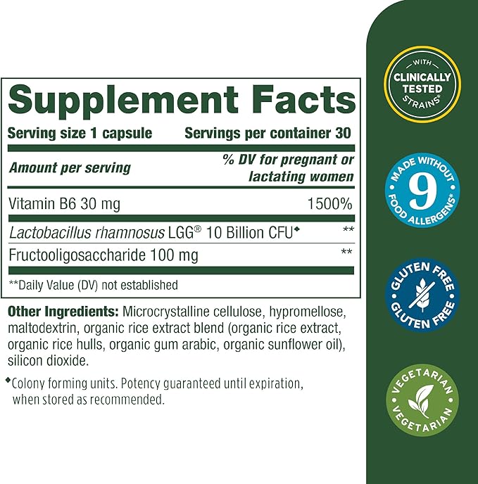 MegaFood Baby & Me 2 Prenatal Probiotic - Vegetarian Pregnancy Prebiotics and Probiotics for Women, Digestive Health & Immune Support with Vitamin B6 for Morning Sickness Relief - 30 Capsules