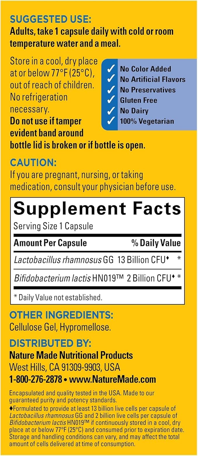 Nature Made Digestive Probiotics Advanced Dual Action, Probiotics for Women and Men, 30 Probiotic Capsules, 30 Day Supply