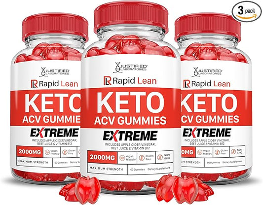 (3 Pack) Rapid Lean Keto ACV Gummies Extreme 2000MG Rapid Lean Keto Gummies Apple Cider Vinegar Formulated with Pomegranate Beet Juice Powder B12 Vegan Non GMO 180 Gummys