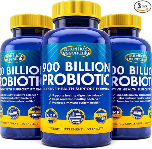 Probiotics for Women and Men - with Natural Lactase Enzyme & Prebiotic Fiber for Digestive Health - 80%+ Stronger Supplement for Gut Health Support - Vegan Raw Probiotic Formula, 3 Count of 60 Tablets