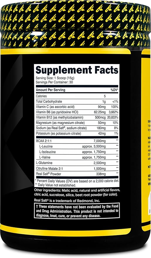 Primaforce BCAA Powder (Watermelon) - 7000MG 2:1:1 BCAAs, 30 Servings, Post-Workout Recovery Drink with Amino Acids and Real Salt for Men & Women