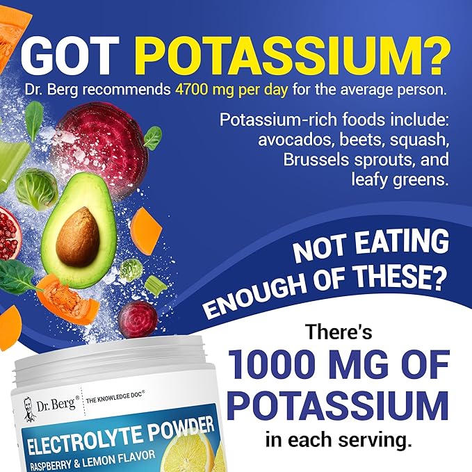 Dr. Berg Zero Sugar Hydration Keto Electrolyte Powder - Enhanced w/ 1000 mg of Potassium & Real Pink Himalayan Salt (NOT Table Salt) - Raspberry & Lemon Flavor Hydration Drink Supplement - 50 Servings
