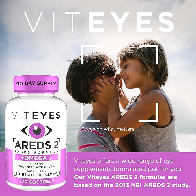 Viteyes AREDS 2 + Omega-3 Macular Support Softgels, Plus Triple Strength Omega-3 (650 mg EPA, 350 mg DHA) for Heart Health & Eye Health, Eye Vitamins, Vision Supplement, 270 Softgels