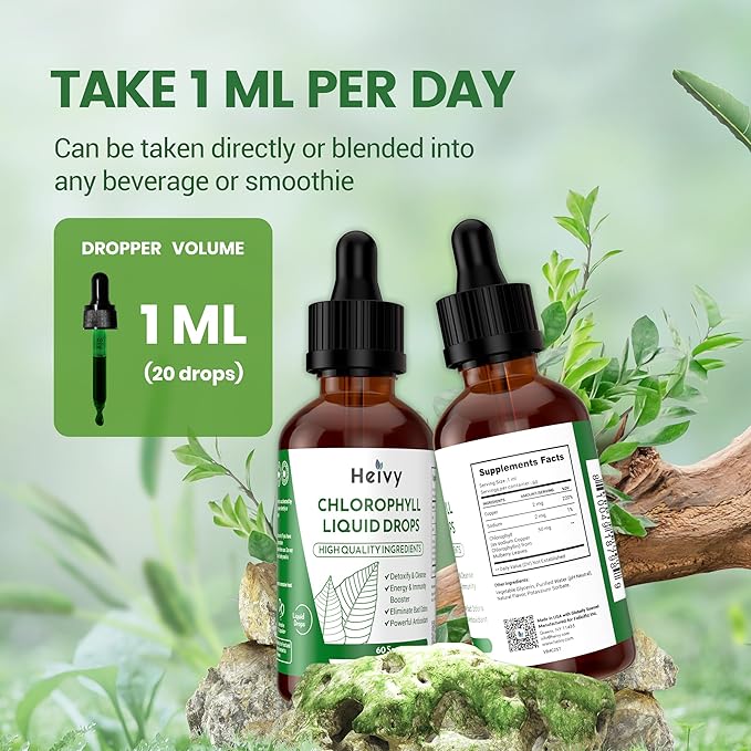 Chlorophyll Liquid Drops, Liquid Chlorophyll Supplement for Internal Deodorizer, Radiant Skin, Detox, Antioxidant, Immune Support, Gluten Free