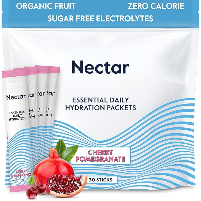 Nectar Hydration Packets - Electrolytes Powder Packets - No Sugar or Calories - Organic Fruit Liquid Daily IV Hydrate Packets for Dehydration Relief and Rehydration (Cherry Pom 30 Pack)