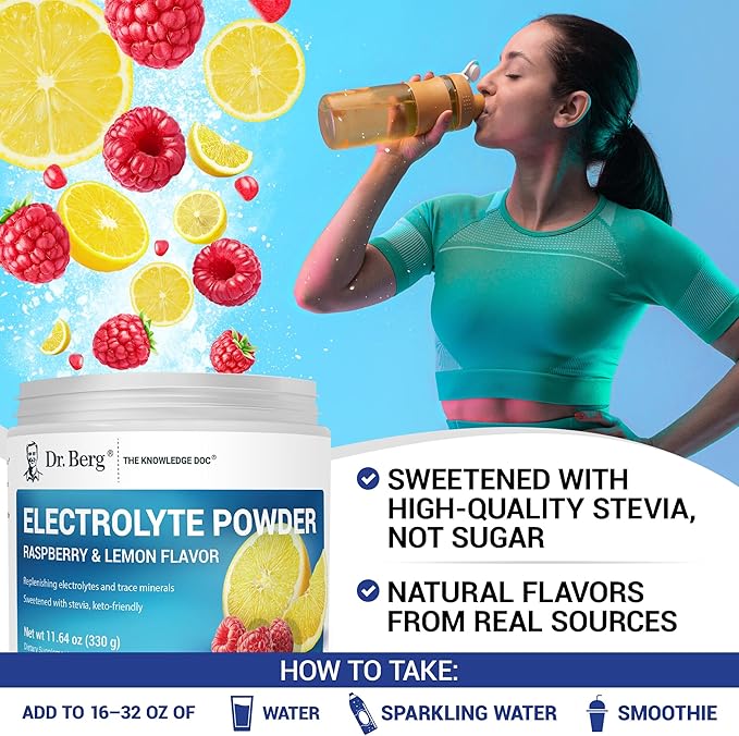 Dr. Berg Zero Sugar Hydration Keto Electrolyte Powder - Enhanced w/ 1000 mg of Potassium & Real Pink Himalayan Salt (NOT Table Salt) - Raspberry & Lemon Hydration Drink Supplement - 50 Servings 3 Pack