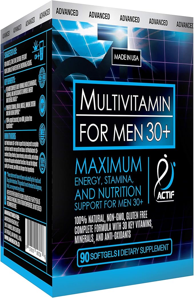 ACTIF Organic Multivitamin for Men Age 30+ with 30 Organic Vitamins and Organic Herbs, Non-GMO, Made in USA, 90 Count
