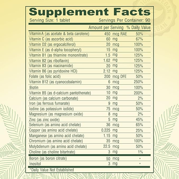 DEVA Tiny Tablets Vegan Multivitamins for Women & Men, Multivitamin with Iron, Mineral Supplement, Vitamin C, Vitamin B Complex, Vitamin B12, Vitamin E, Zinc, Gluten Free, 90 Tablets (Pack of 2)