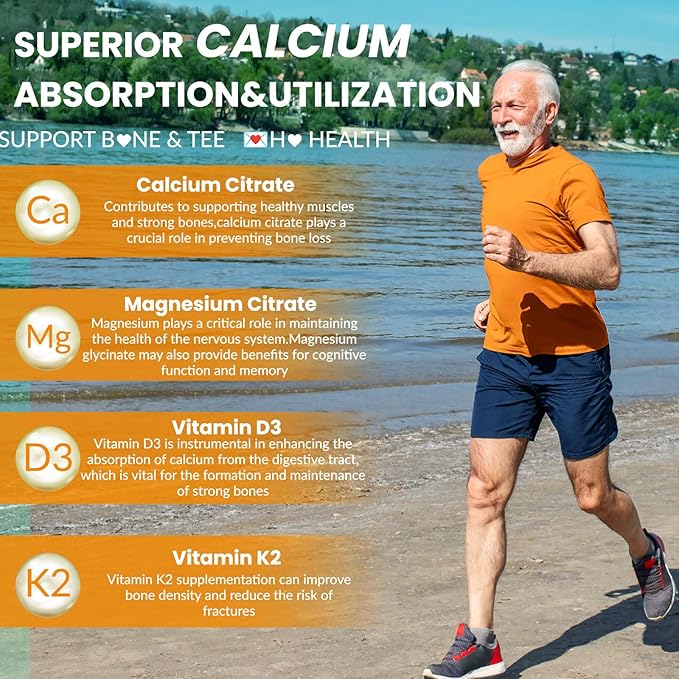 Calcium Magnesium Zinc Gummies for Adult: Organic 1000mg Calcium Citrate Magnesium Supplement with D3 B12 - Sugar Free High Absorption Supplement for Women Men (60 Count(Pack of 2))