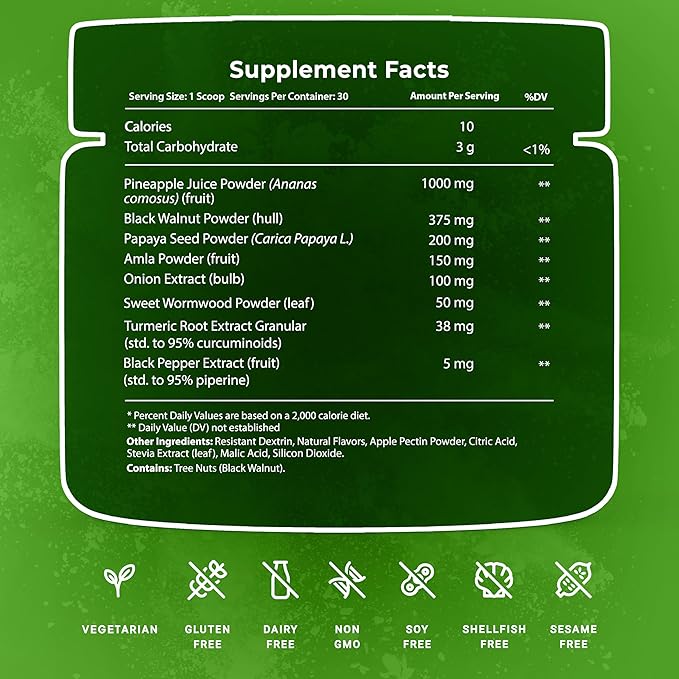 ParaTarget - Gut Cleanse Powder Supplement - Intestinal Gut Health Formula with Black Walnut, Wormwood, Turmeric & More - Natural Wellness Supplements for Women & Men - 30 Servings