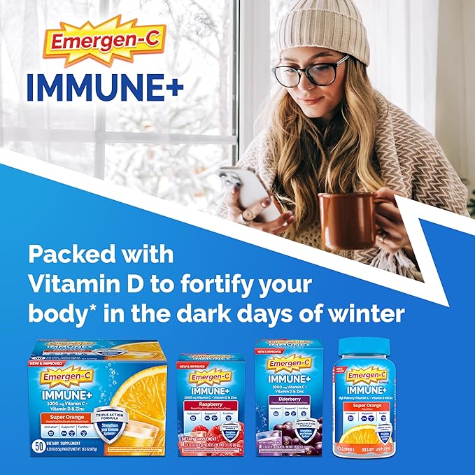 Emergen-C Immune+ Chewables 1000mg Vitamin C with Vitamin D Tablet, Immune Support Dietary Supplement for Immunity, Orange Blast Flavor - 42 Count