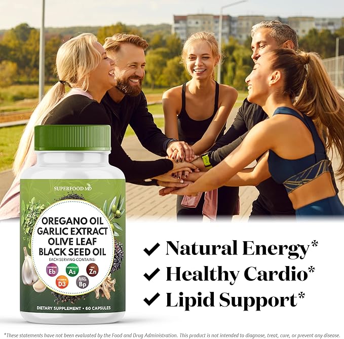 Oregano Oil 6000mg Garlic Extract 4000mg Olive Leaf 3000mg Black Seed Oil 3000mg Astragalus-Immune Support & Digestive Health Supplement for Women and Men- 60 Count