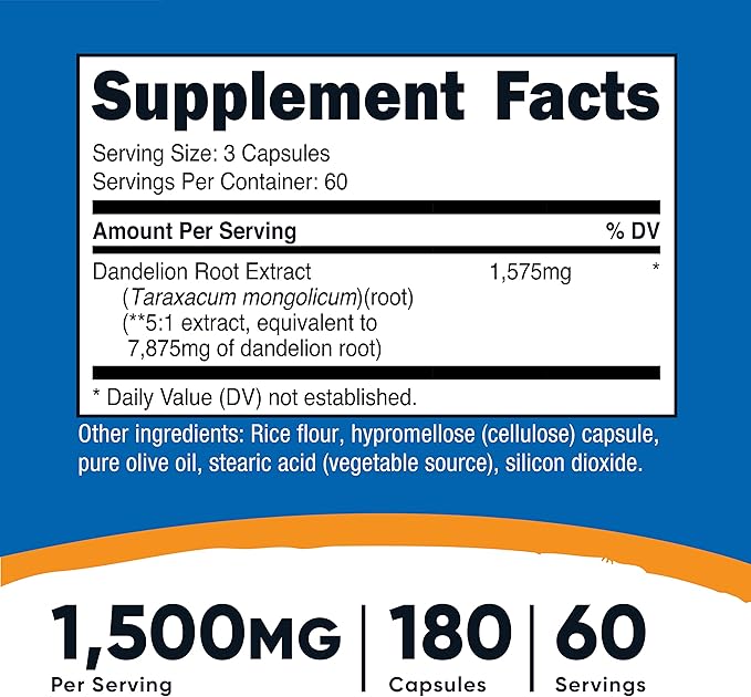 Nutricost Dandelion Root 525mg, 180 Capsules (2 Bottles) - 1575mg Serving, Non-GMO, Gluten Free