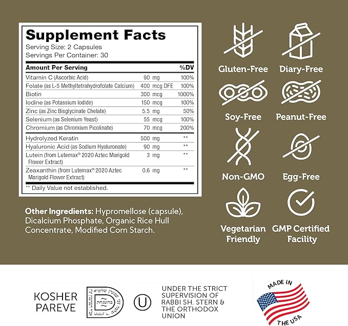 Zahler Shine Hair Skin and Nails Vitamins for Women & Men - Multivitamin for Hair Growth, Stronger Nails and Skin Health - Kosher Supplement with Biotin, Keratin & Hyaluronic Acid (60 Capsules)