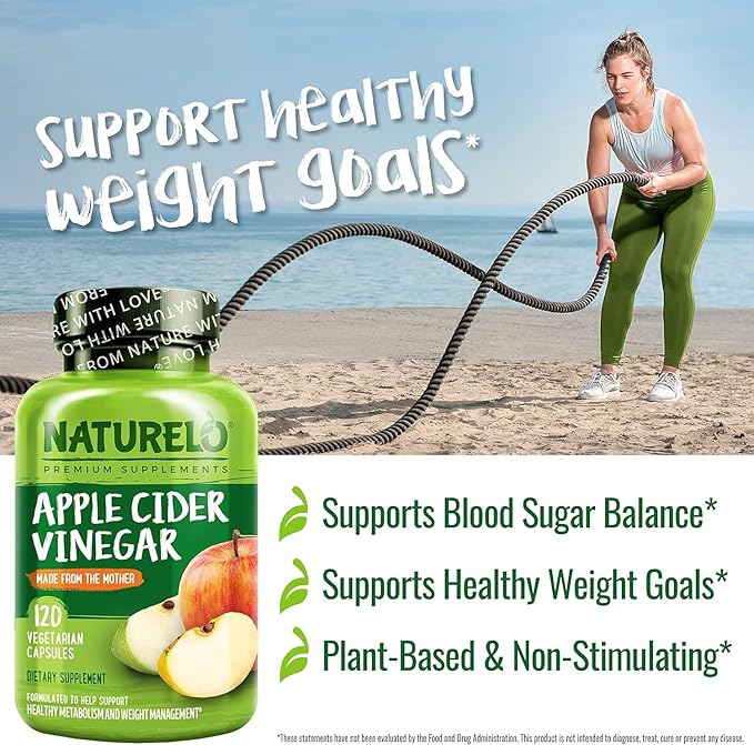 NATURELO Apple Cider Vinegar Capsules - Natural ACV with Mother Supplement for Men & Women for Detox, Cleanse and Weight Management - 120 Vegan Capsules