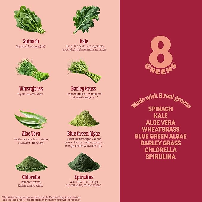 8Greens Supergreens Gummies | Super Greens Powder Superfood Gummy for Metabolism, Immunity & Focus, Digestive Health Enzymes, Organic: Chlorella, Spirulina, Aloe Vera, Peach Flavor, 50 Count