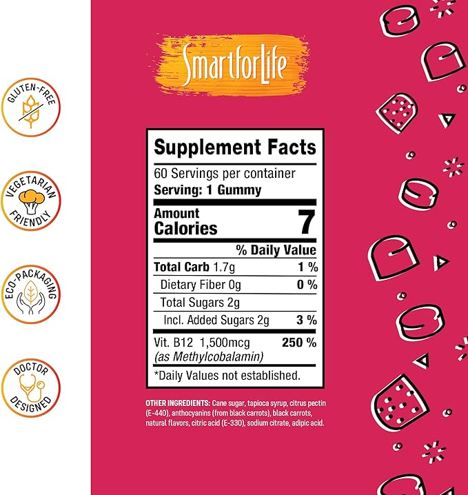 B12 Gummy Vitamins - 1500 mcg Vitamin B12 Gummies for Adults and Kids - Helps with Energy, Metabolism, Bone Nervous System Support - Raspberry Flavor - 60 Count - 60 Day Supply