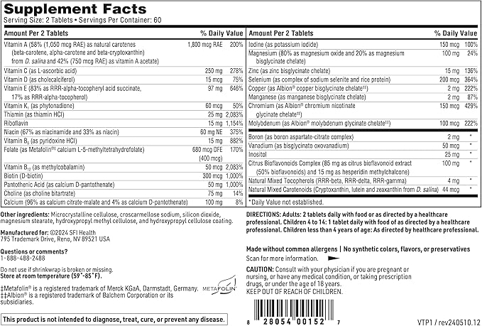 Klaire Labs Vitaprime - Multivitamin & Mineral with B Vitamins, Folate, Antioxidants & Vitamin E - Nutrients to Help Support Energy - Twice Daily, Iron-Free Multivitamin (120 Tablets)